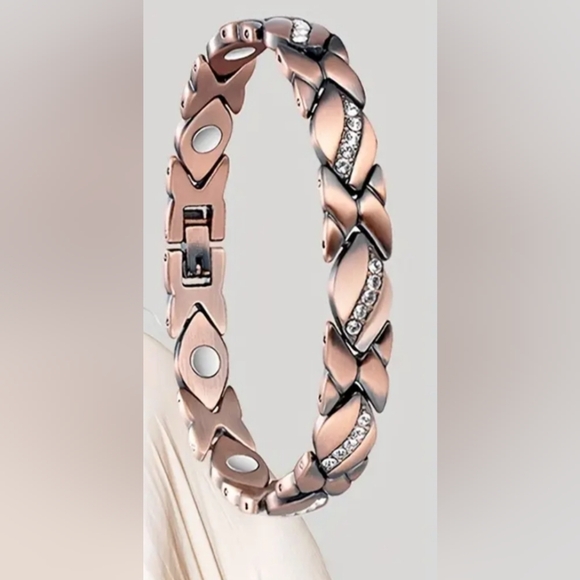 NEW 2/$40 Elegant Rose Gold Magnetic Bracelet with Rhinestones-(#0229) - Picture 2 of 3